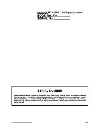 Link Belt HC-278H II Luffer Crane Operator Manual