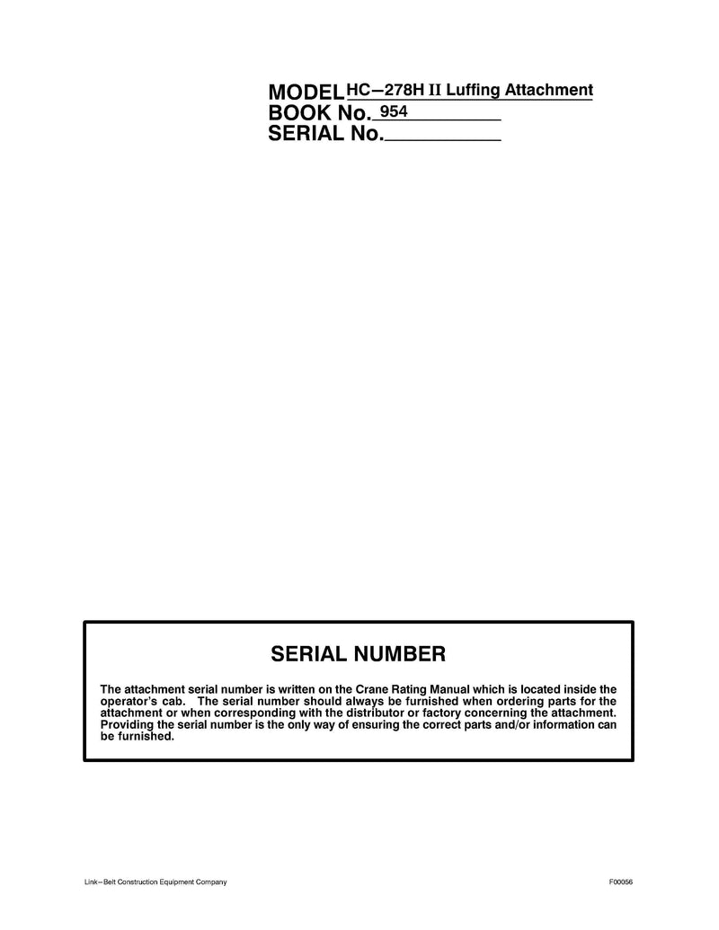 Link Belt HC-278H II Luffer Crane Operator Manual