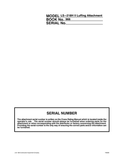 Link Belt LS-218H II Luffer Crane Operator Manual