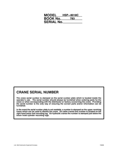 Link Belt HSP-8018C Crane Operator Manual