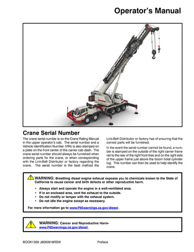 Link Belt HTC-3140 Crane Operator Manual
