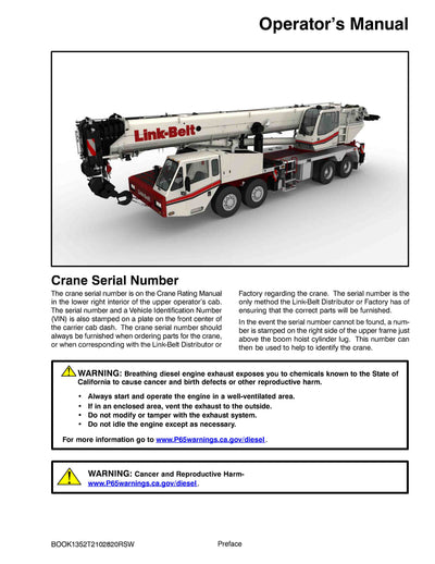 Link Belt HTC-86100XL Crane Operator Manual