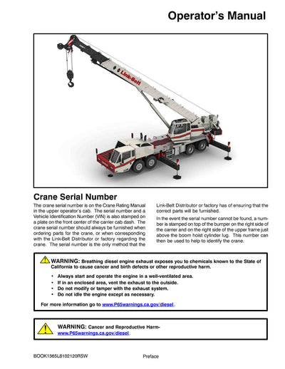 Link Belt HTC-8640SL Crane Operator Manual