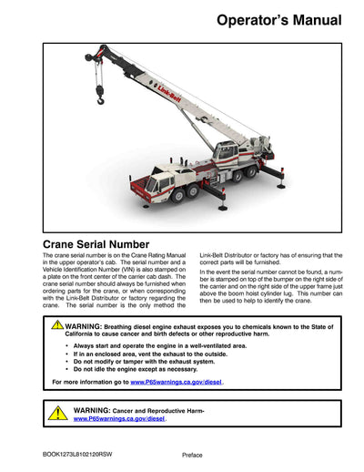 Link Belt HTC-8645 II Crane Operator Manual