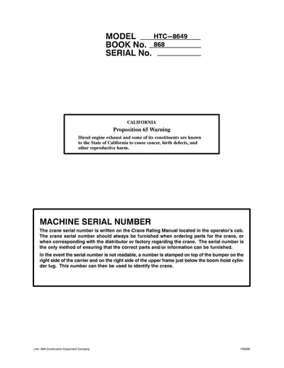 Link Belt HTC-8650 Crane Operator Manual