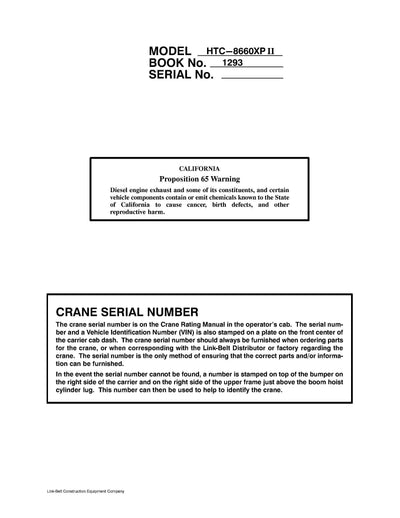 Link Belt HTC-8660XP II Crane Operator Manual