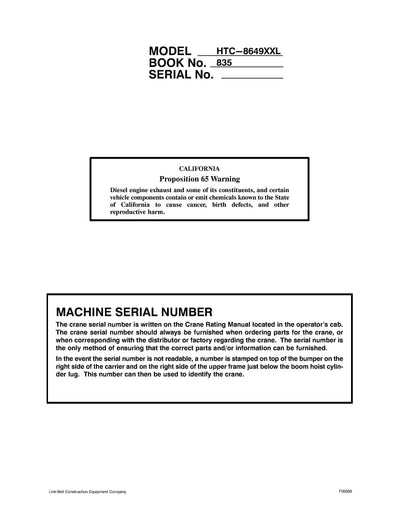 Link Belt HTC-8670 Crane Operator Manual