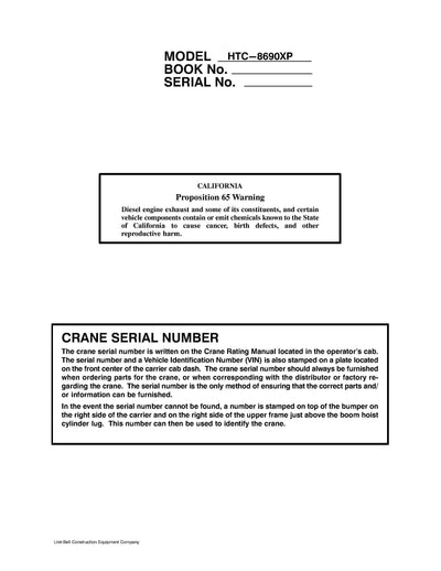 Link Belt HTC-8690XP Crane Operator Manual