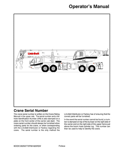 Link Belt HTT-86100XP Crane Operator Manual