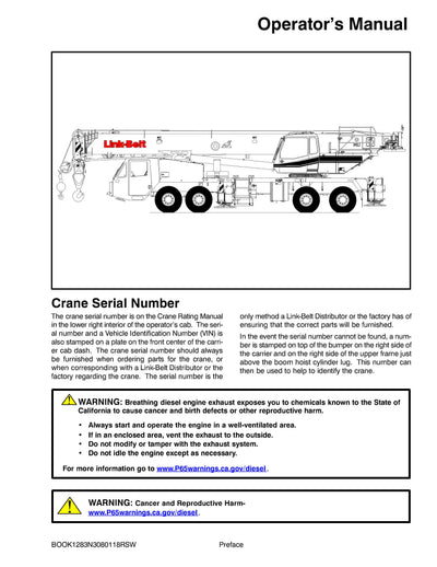 Link Belt HTT-86100 Crane Operator Manual