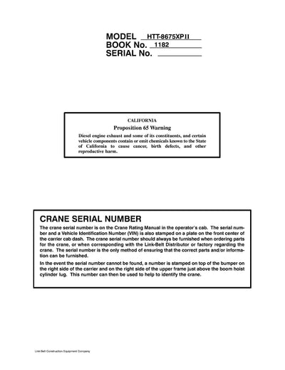 Link Belt HTT-8675XP II Crane Operator Manual