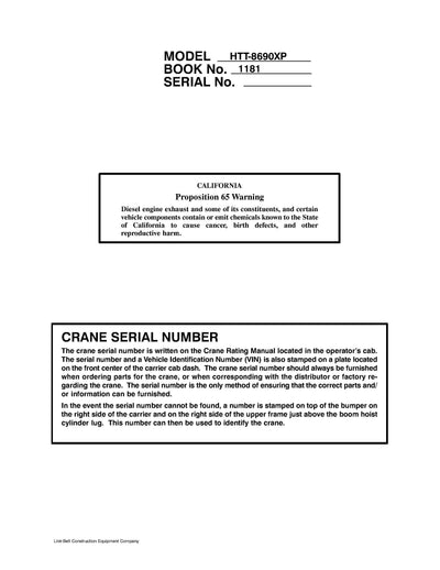 Link Belt HTT-8690XP Crane Operator Manual