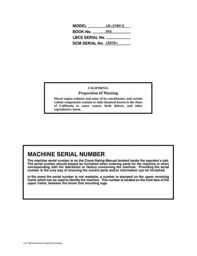 Link Belt LS-218H II Crane Operator Manual