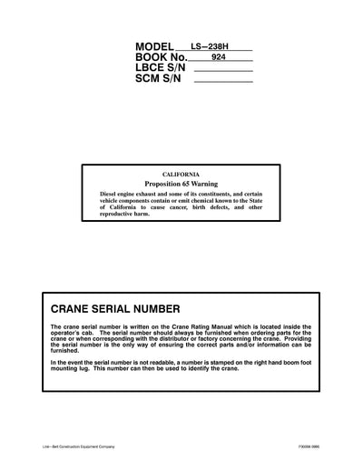 Link Belt LS-238H Crane Operator Manual