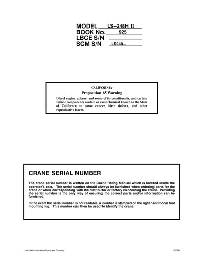 Link Belt LS-248H II Crane Operator Manual