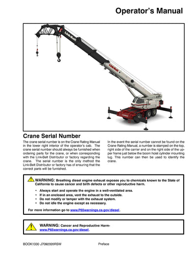 Link Belt RTC-80110 II Crane Operator Manual