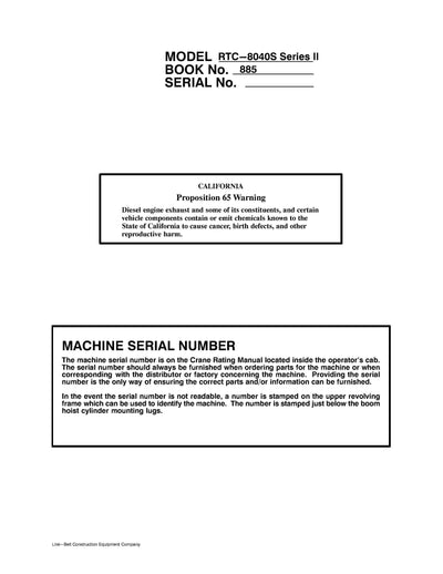 Link Belt RTC-8040S II Crane Operator Manual