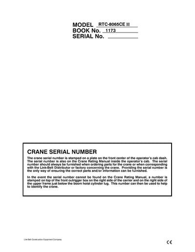 Link Belt RTC-8065CE II Crane Operator Manual