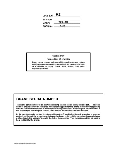 Link Belt TCC-450 Crane Operator Manual