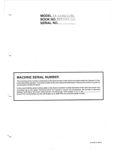 Link Belt LS-110C Crane Operator Manual