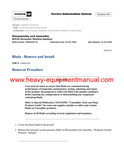 DOWNLOAD CATERPILLAR M313C WHEELED EXCAVATOR SERVICE REPAIR MANUAL BDR