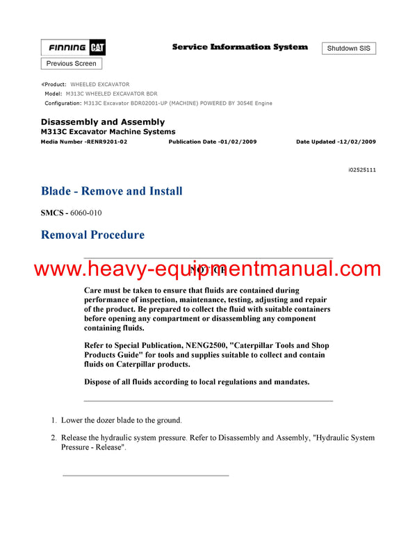 DOWNLOAD CATERPILLAR M313C WHEELED EXCAVATOR SERVICE REPAIR MANUAL BDR