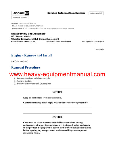 DOWNLOAD CATERPILLAR M313D WHEELED EXCAVATOR SERVICE REPAIR MANUAL K3D
