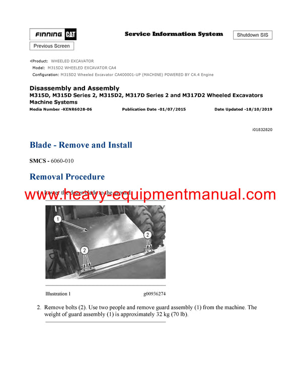 DOWNLOAD CATERPILLAR M315D2 WHEELED EXCAVATOR SERVICE REPAIR MANUAL CA4