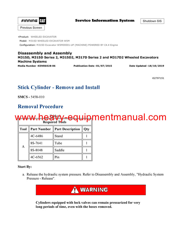 DOWNLOAD CATERPILLAR M315D WHEELED EXCAVATOR SERVICE REPAIR MANUAL W5M