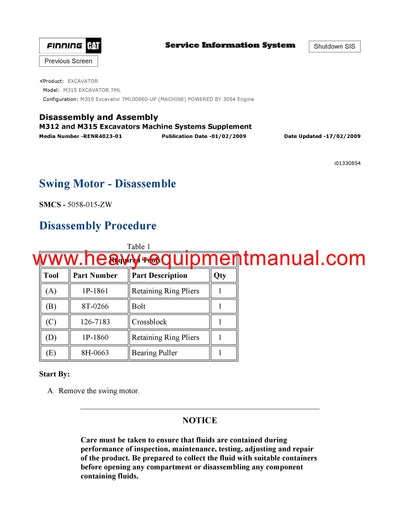 Caterpillar M315 EXCAVATOR Full Complete Service Repair Manual 7ML