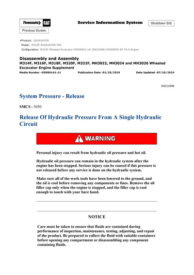 DOWNLOAD CATERPILLAR M315F EXCAVATOR SERVICE REPAIR MANUAL F4D