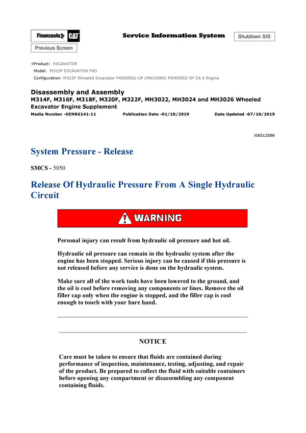 DOWNLOAD CATERPILLAR M315F EXCAVATOR SERVICE REPAIR MANUAL F4D