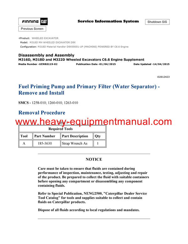 DOWNLOAD CATERPILLAR M318D MH WHEELED EXCAVATOR SERVICE REPAIR MANUAL D9X