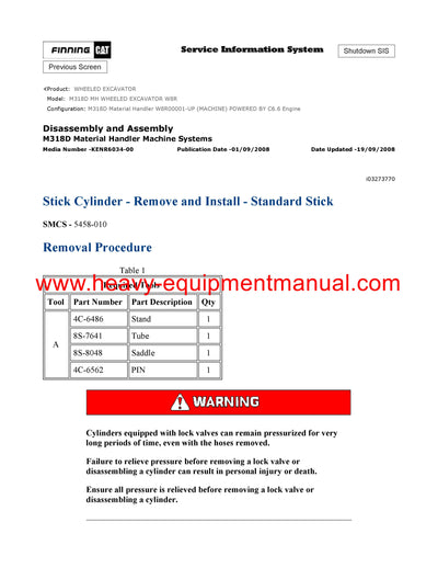 DOWNLOAD CATERPILLAR M318D MH WHEELED EXCAVATOR SERVICE REPAIR MANUAL W8R