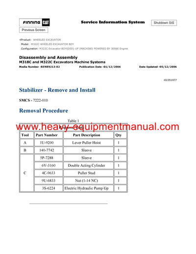 DOWNLOAD CATERPILLAR M322C WHEELED EXCAVATOR SERVICE REPAIR MANUAL BDY