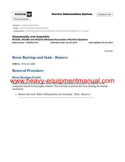 DOWNLOAD CATERPILLAR M322D2 WHEELED EXCAVATOR SERVICE REPAIR MANUAL EN2