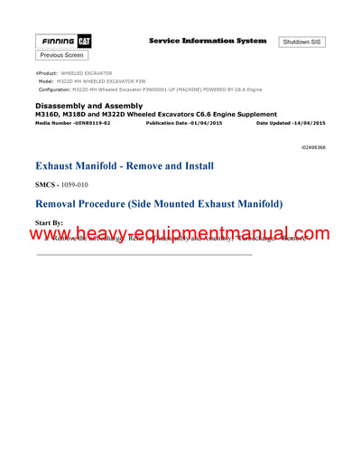 DOWNLOAD CATERPILLAR M322D MH WHEELED EXCAVATOR SERVICE REPAIR MANUAL P3W