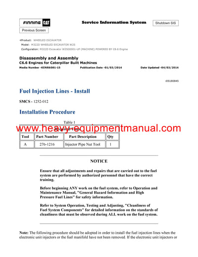 DOWNLOAD CATERPILLAR M322D WHEELED EXCAVATOR SERVICE REPAIR MANUAL W2S