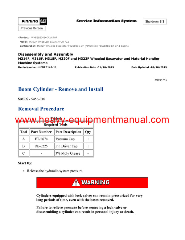 DOWNLOAD CATERPILLAR M322F WHEELED EXCAVATOR SERVICE REPAIR MANUAL F2Z