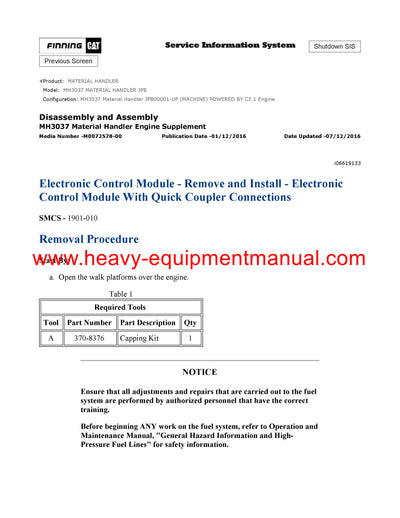DOWNLOAD CATERPILLAR MH3037 MATERIAL HANDLER SERVICE REPAIR MANUAL JPB