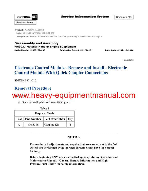 DOWNLOAD CATERPILLAR MH3037 MATERIAL HANDLER SERVICE REPAIR MANUAL JPB