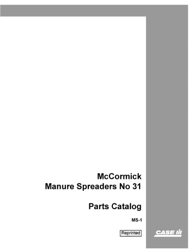 Case IH 31 Spreader Mccormick Manure Parts Manual MS-1