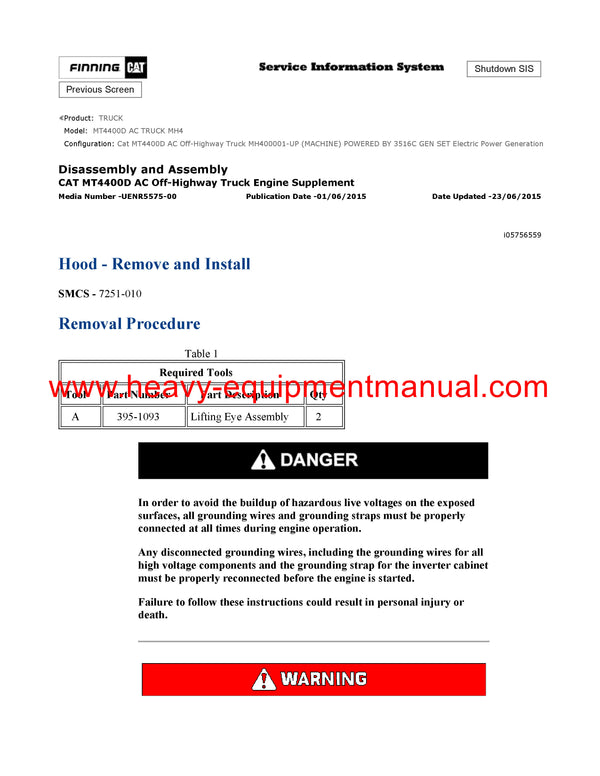 Caterpillar MT4400D AC UNIT RIG MINING TRUCK Full Complete Service Repair Manual MH4