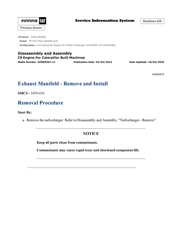 Caterpillar MT755 CHALLENGER Full Complete Service Repair Manual ALM