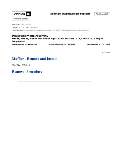 Caterpillar MT855 CHALLENGER Full Complete Service Repair Manual BCC