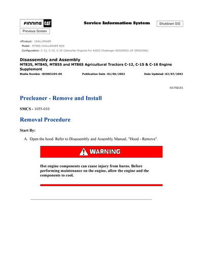 DOWNLOAD CATERPILLAR MT865 CHALLENGER SERVICE REPAIR MANUAL BDS