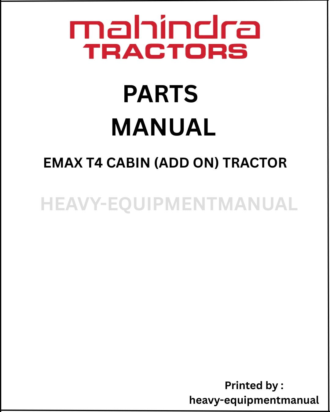 Mahindra eMax T4 Cabin (Add On) Tractor (eMax (... – Heavy Equipment Manual