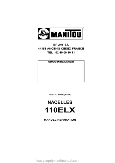 Manitou 110 ELX Repair Manual 547333-FR 2001