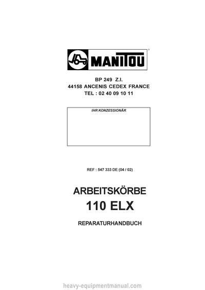 Manitou 110 ELX Repair Manual 547333DE 2002