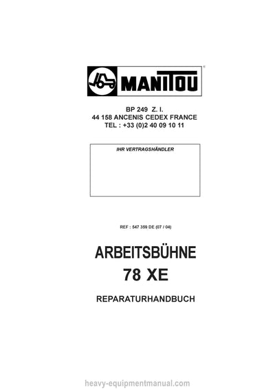Manitou 78 XE Repair Manual 547359DE 2004